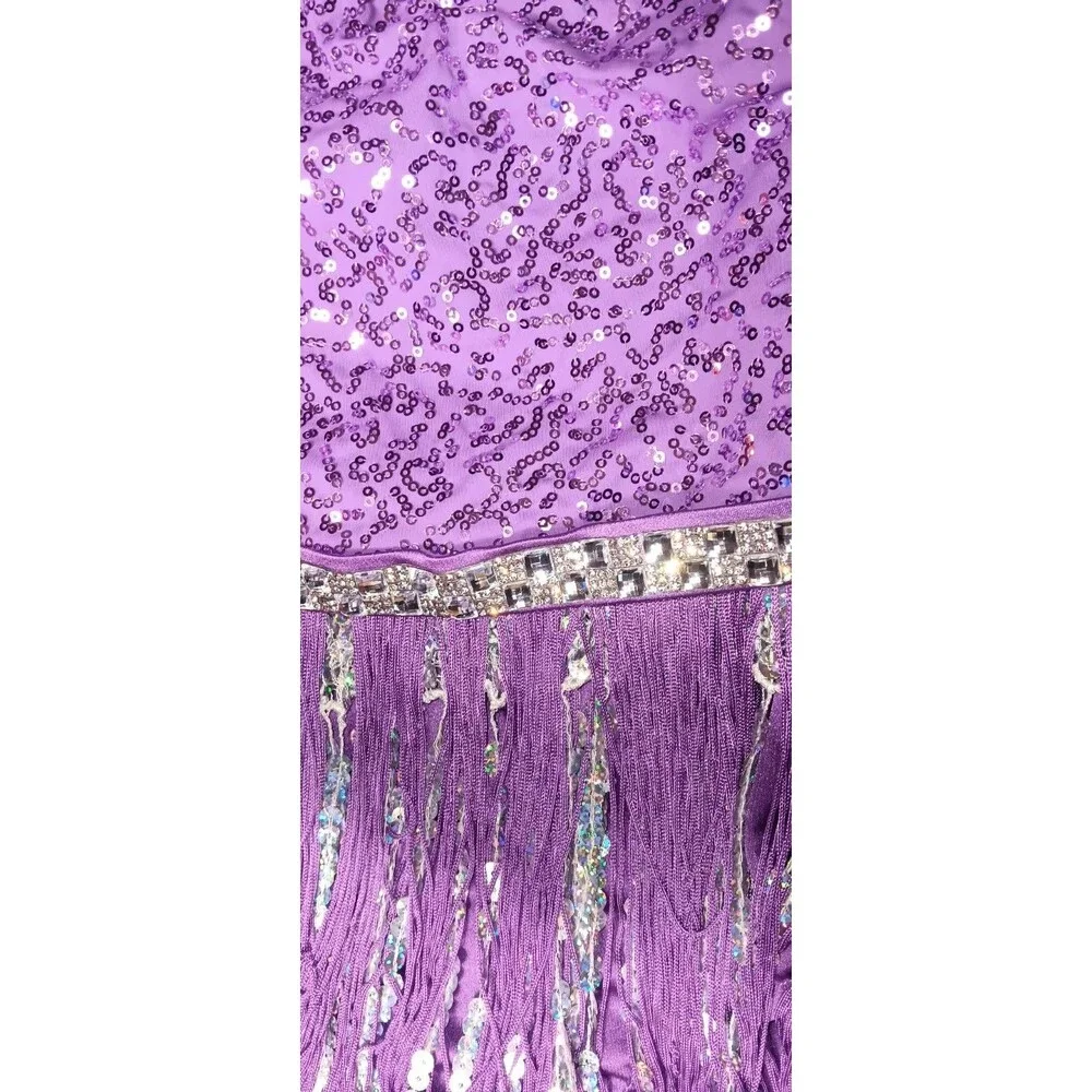 Weissman Sequin Fringe Leotard Dress Dance Costume SC Purple Jazz Tap Recital